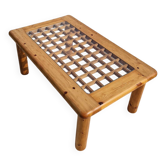 Ancienne table basse vintage moderniste en pin