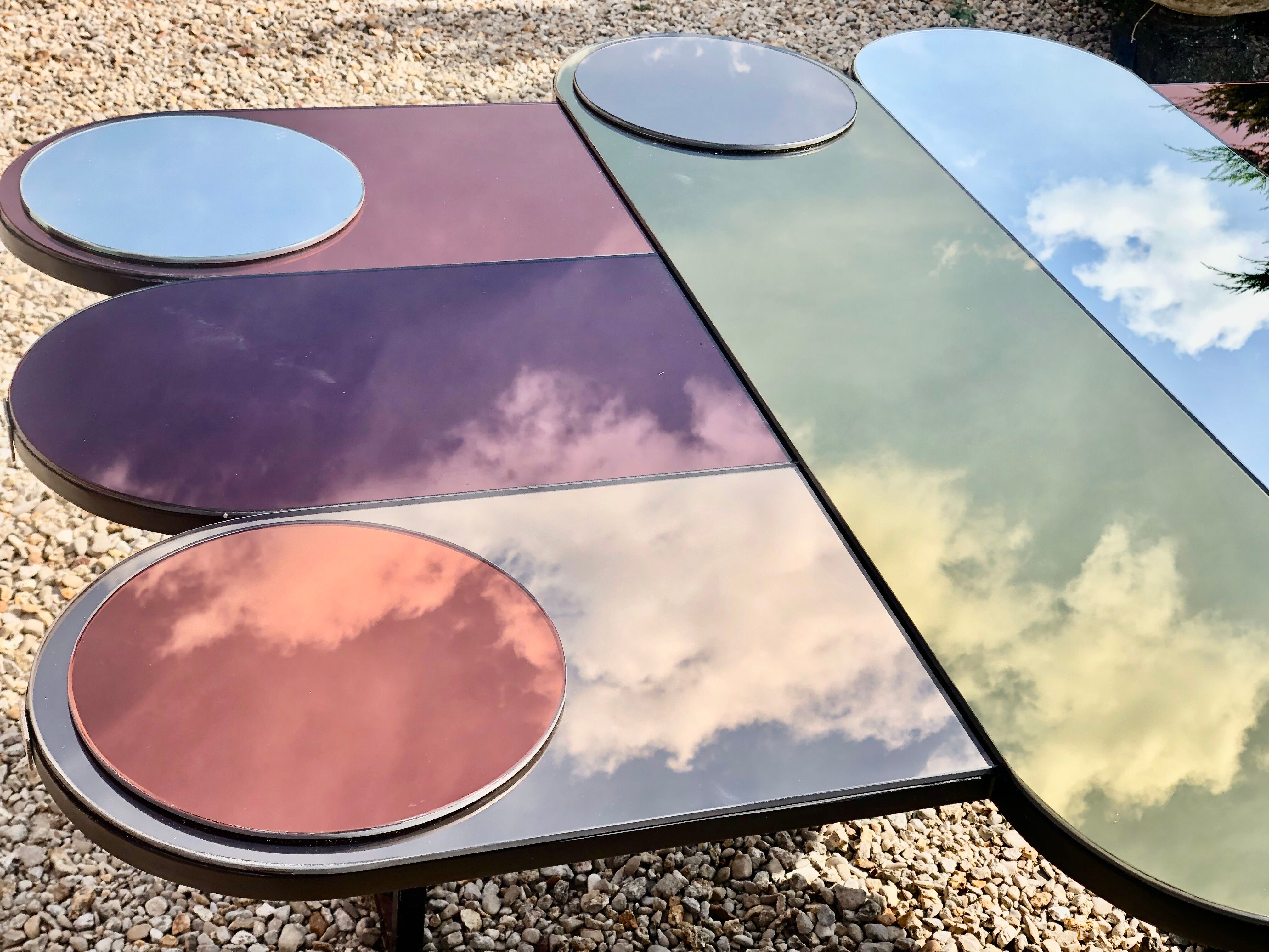 Miroir style 70'S en verre miroir fumé coloré