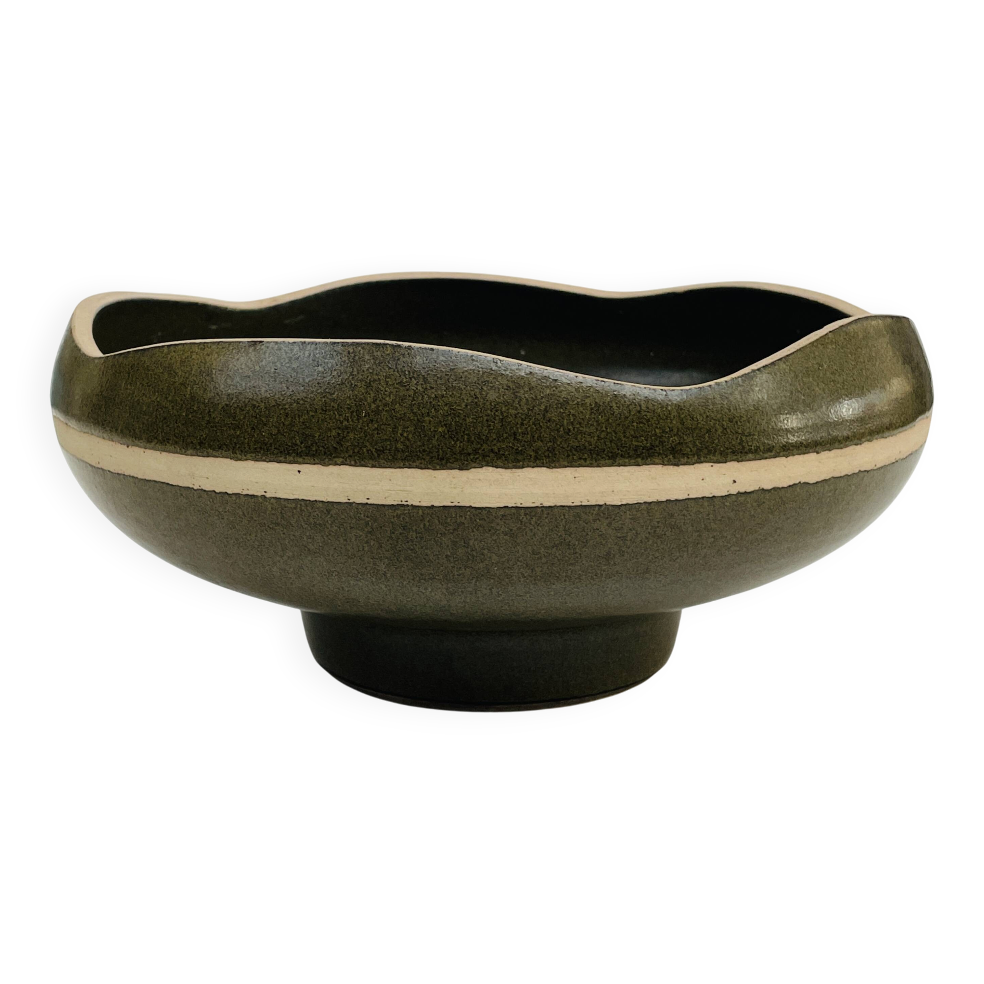 Vintage stoneware salad bowl – organic centrepiece – 1970s