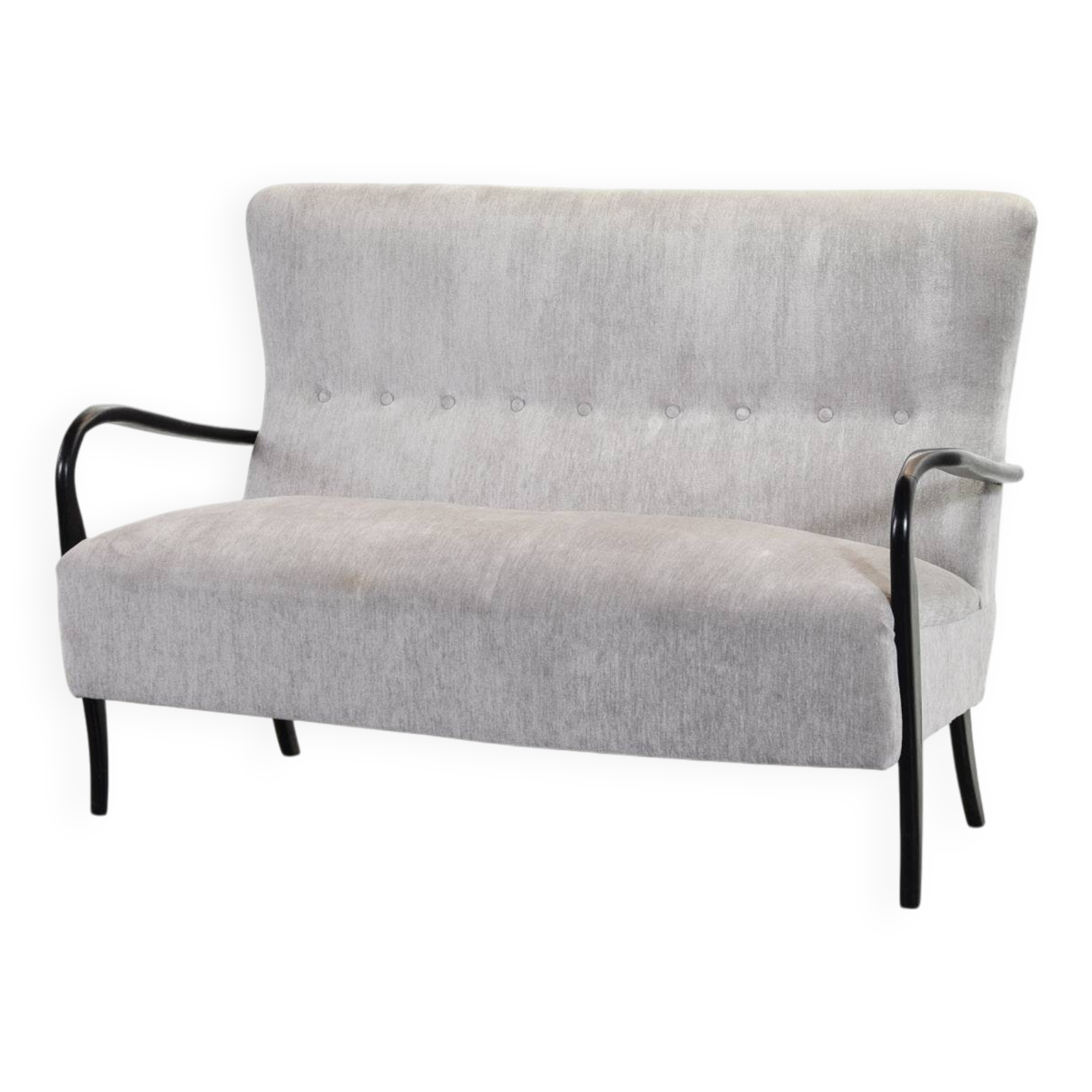 Guglielmo Ulrich Two Seat Sofa in Grey Silver Fabric. Italy, 1950s