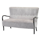 Guglielmo Ulrich Two Seat Sofa in Grey Silver Fabric. Italy, 1950s