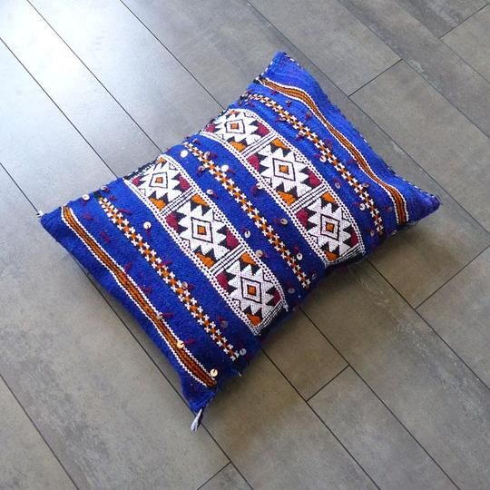 Moroccan kilim cushion blue