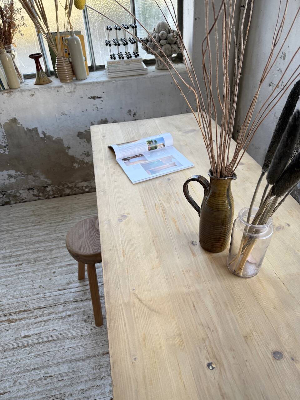Table de ferme en pin et chêne
