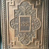 Antique 1881 Sculpté sur panneau en bois massif Relief