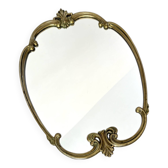 Miroir médaillon ancien en laiton doré de style Rococo