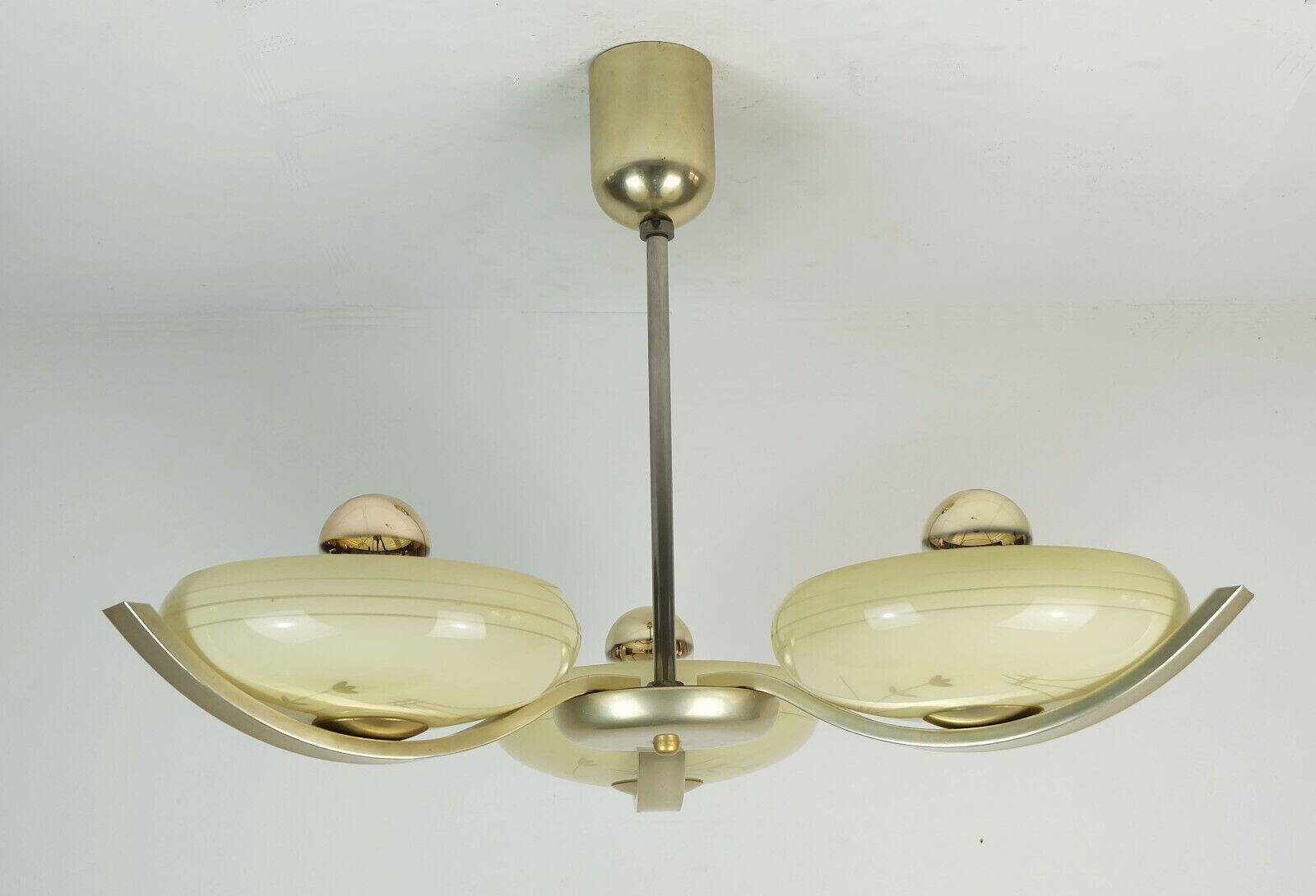 Art deco ceiling light with 3 glass shades 1930s 40s glass and metal 30s avantgarde design