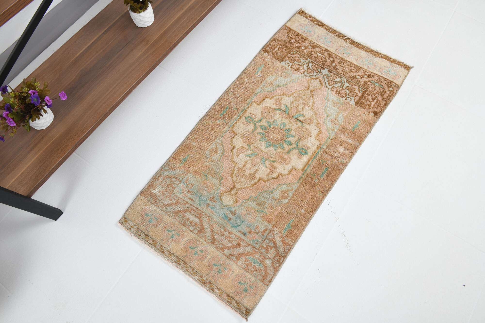 2x3 floral turkish vintage rug,2x3 doormat,95x45 cm,3.1x1.6 ft