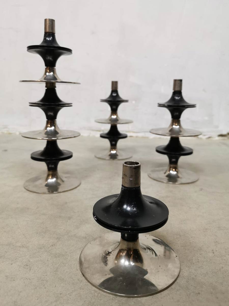 Midcentury stackable chrome candle holders Fritz Nagel