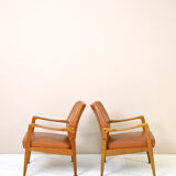 Pair of vintage Danish teak and leather armchairs