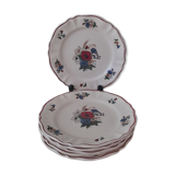 Set of 6 plates dessert model Agreste, flowers, from Sarreguemines, circa 1930
