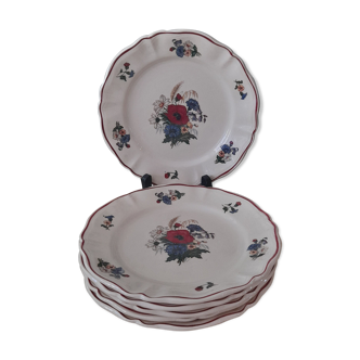 Set of 6 plates dessert model Agreste, flowers, from Sarreguemines, circa 1930