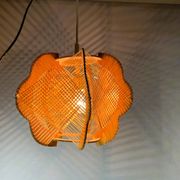 Portuguese mid century wood and straw wooden pendant lamp, 1960s