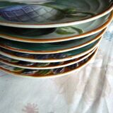 6 Antique plates in Saint Amand slip, ironstone, asparagus