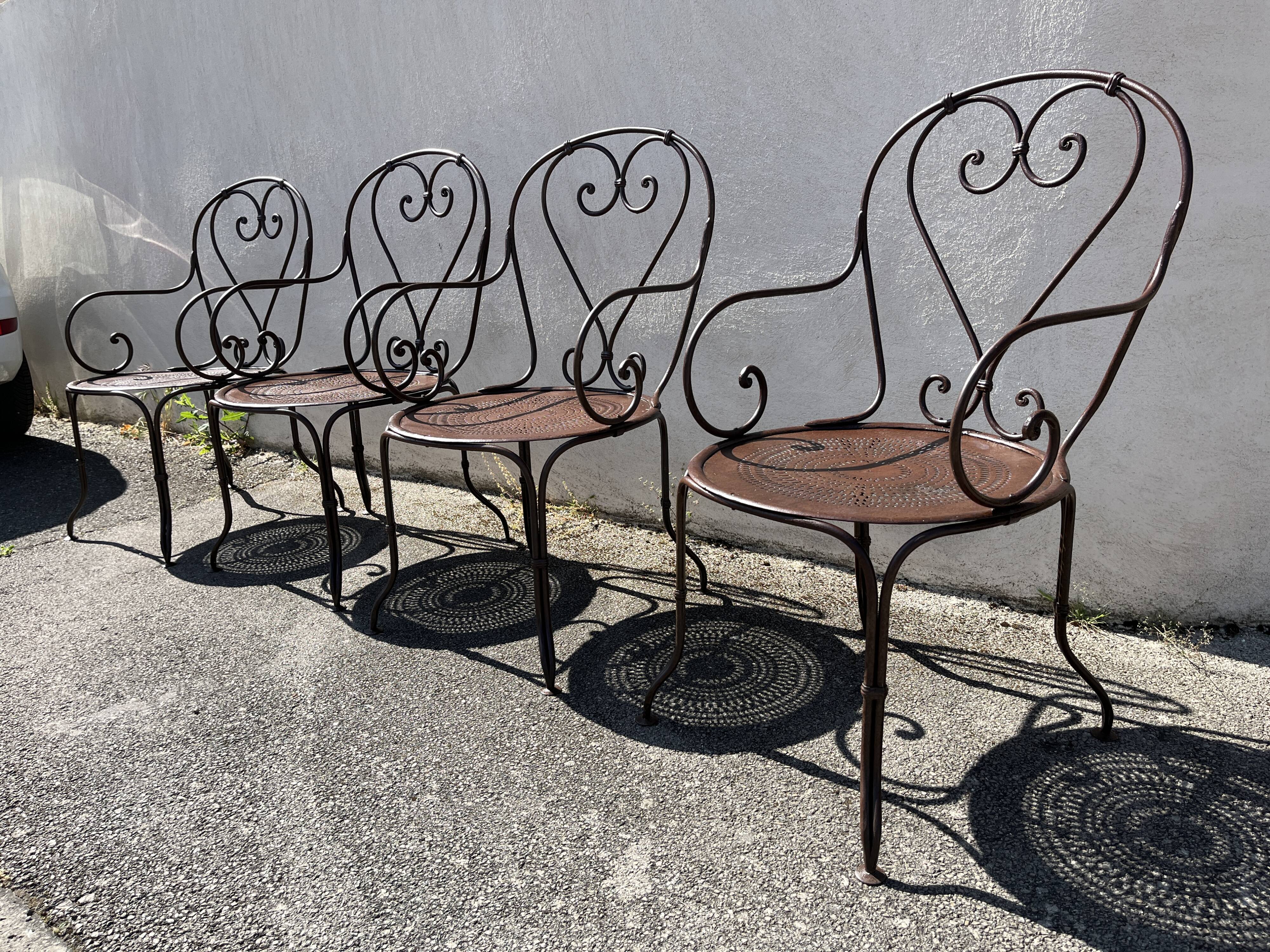 série de 4 fauteuils de jardin fer forgé
