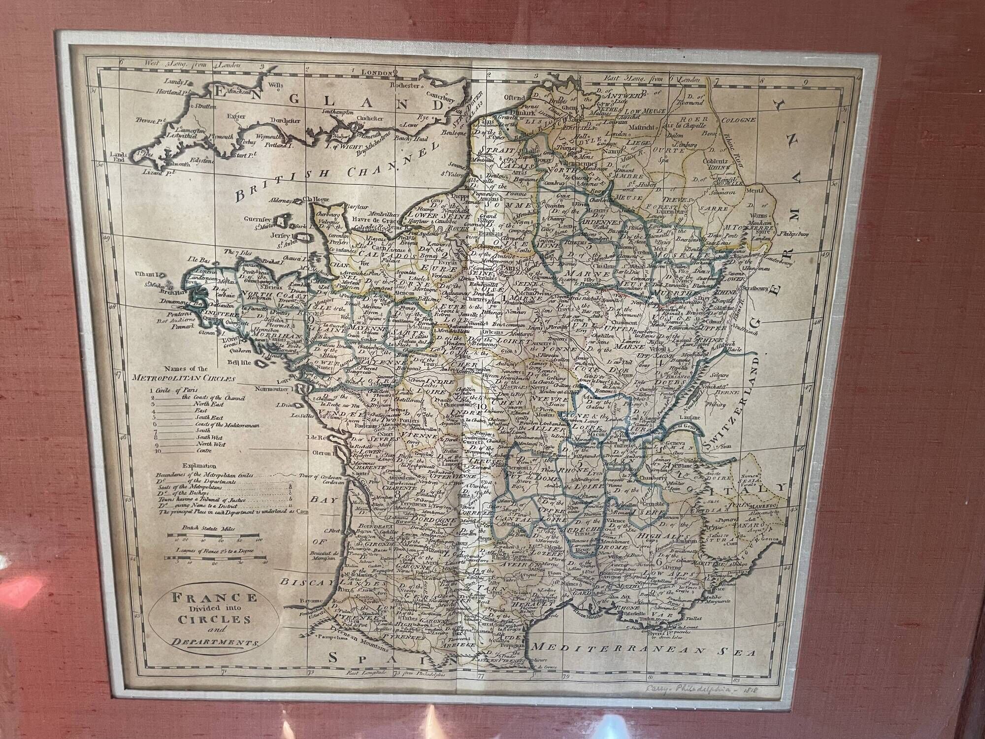 Atlas map of revolutionary France by Carey in Philadelphia 1814