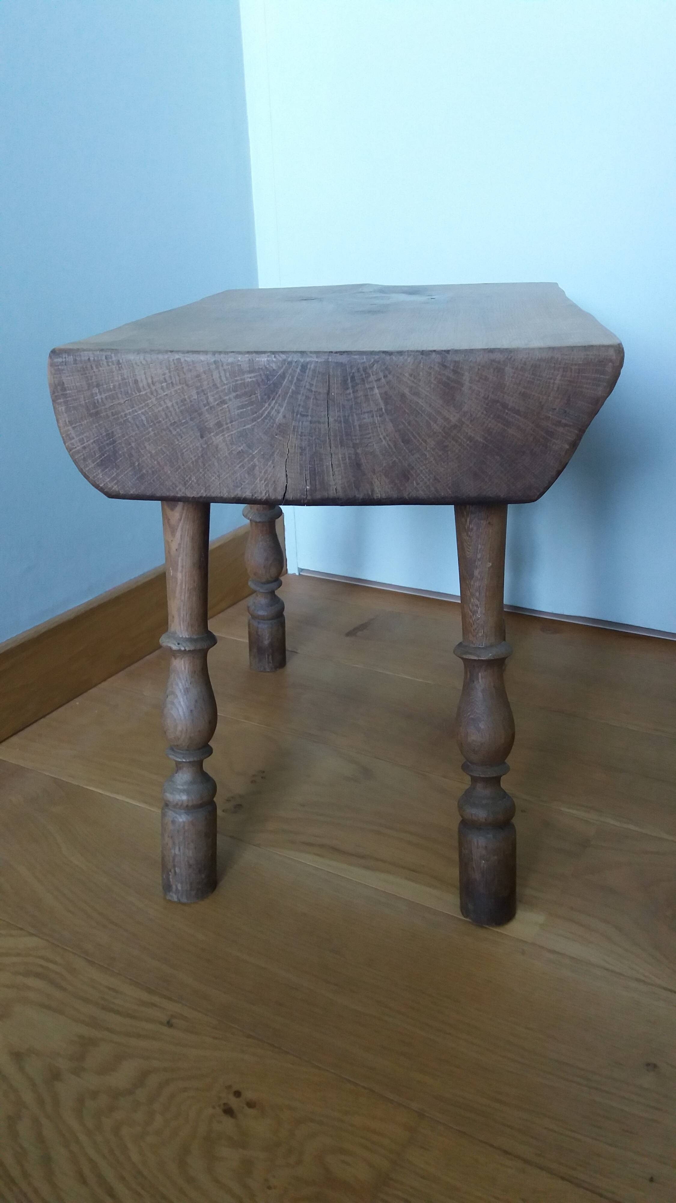 Upcycled brutalist stool, side table, bedside table in solid oak