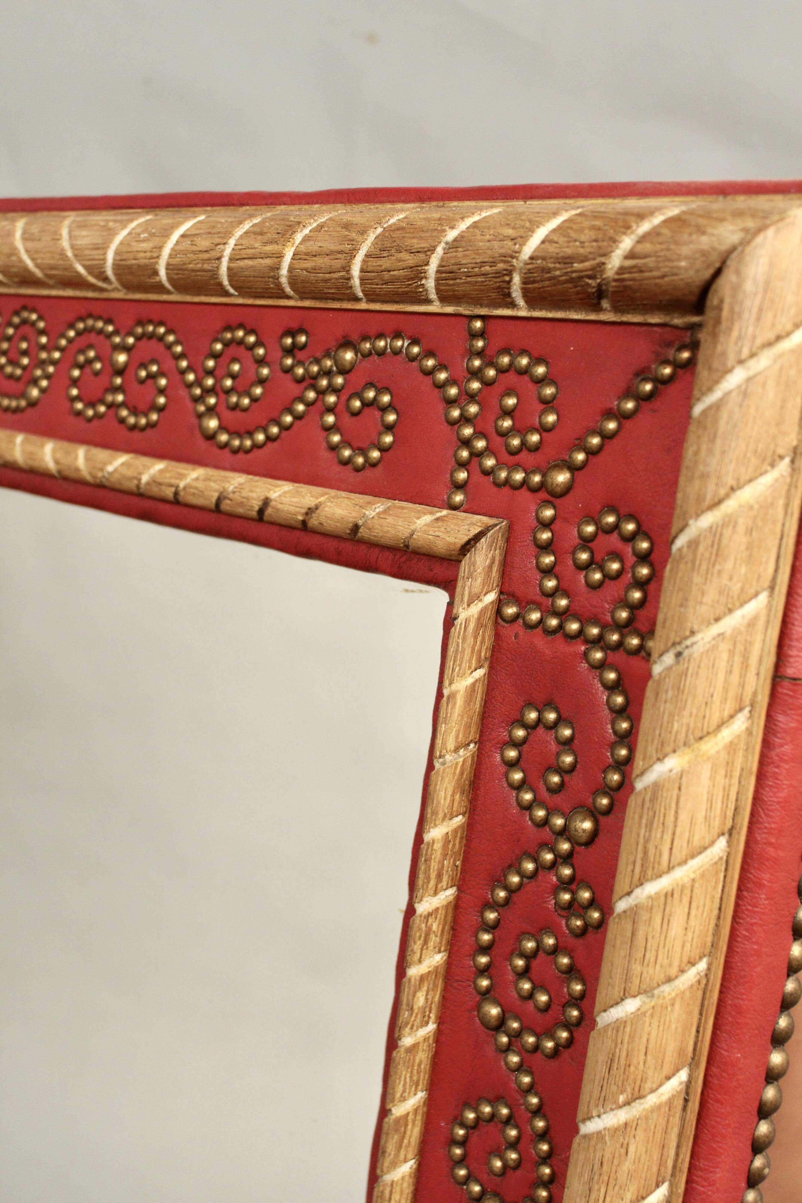 Mirror Red Leather André Maillefert 61x73cm