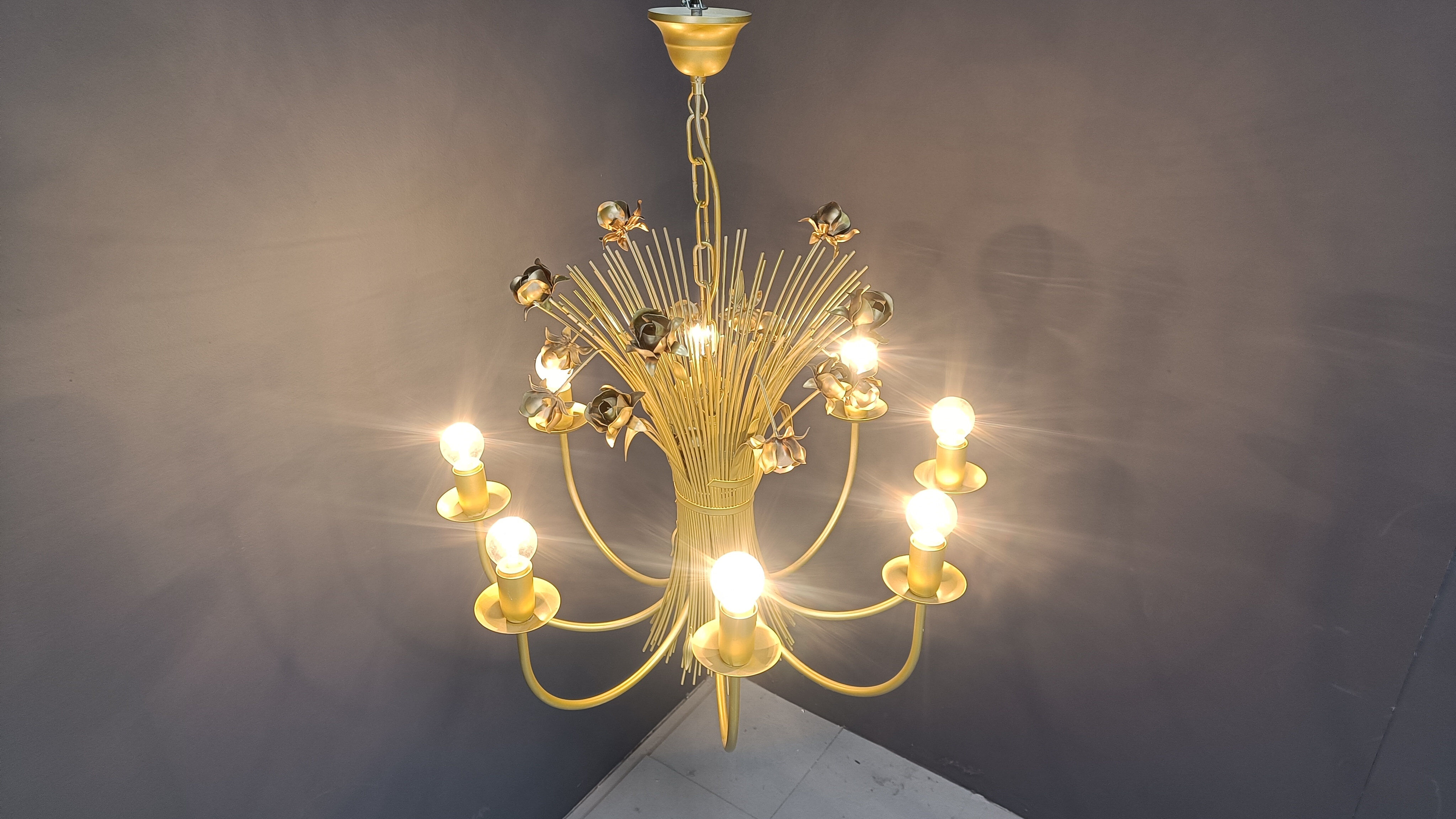 Vintage metal flower chandelier, 1980s