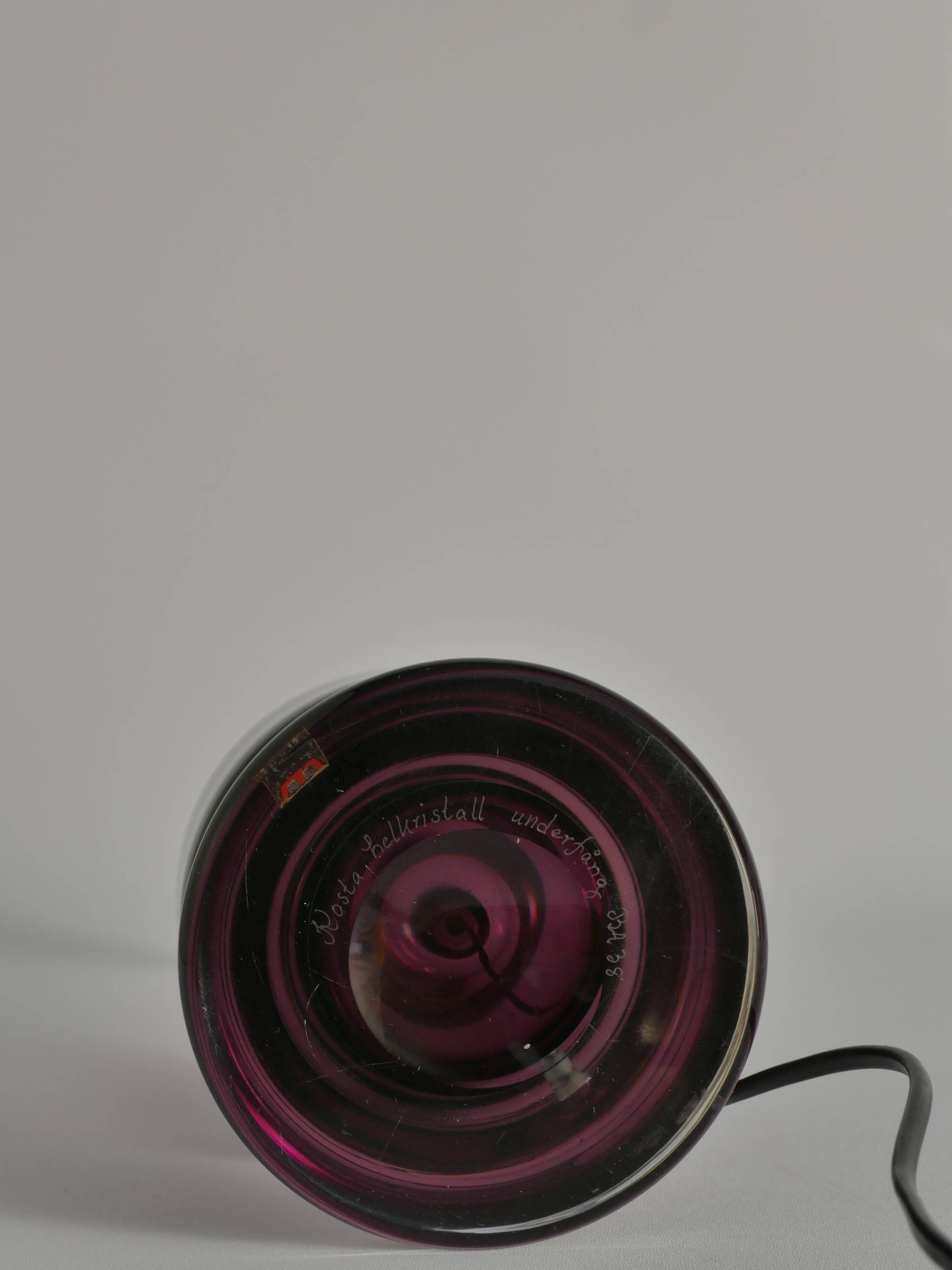 Mid-Century Modern Purple Chrystal Glass Table Lamp by Kosta 1960s