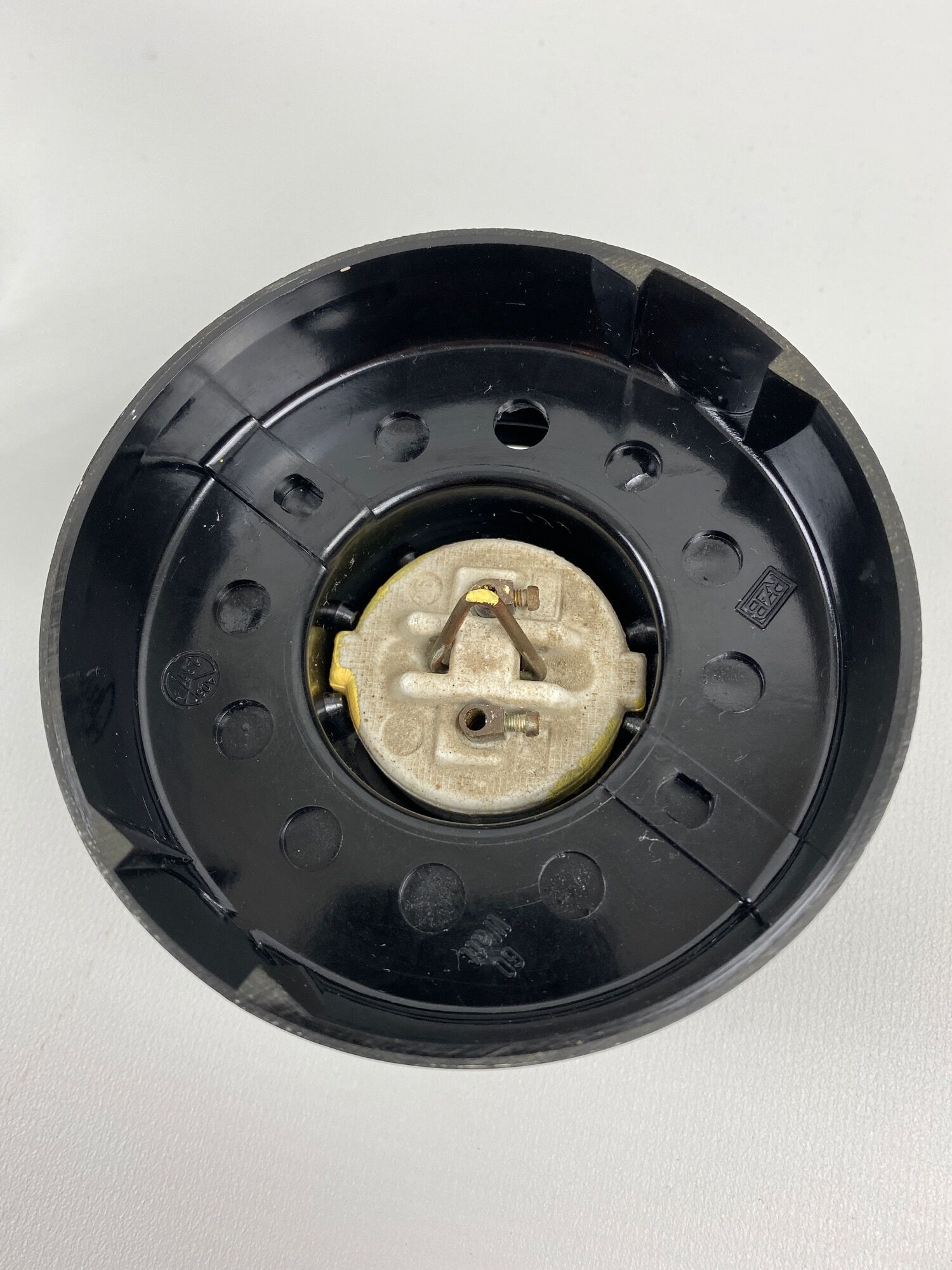 Vintage elongated ceiling light in carved glass and ceramic socket