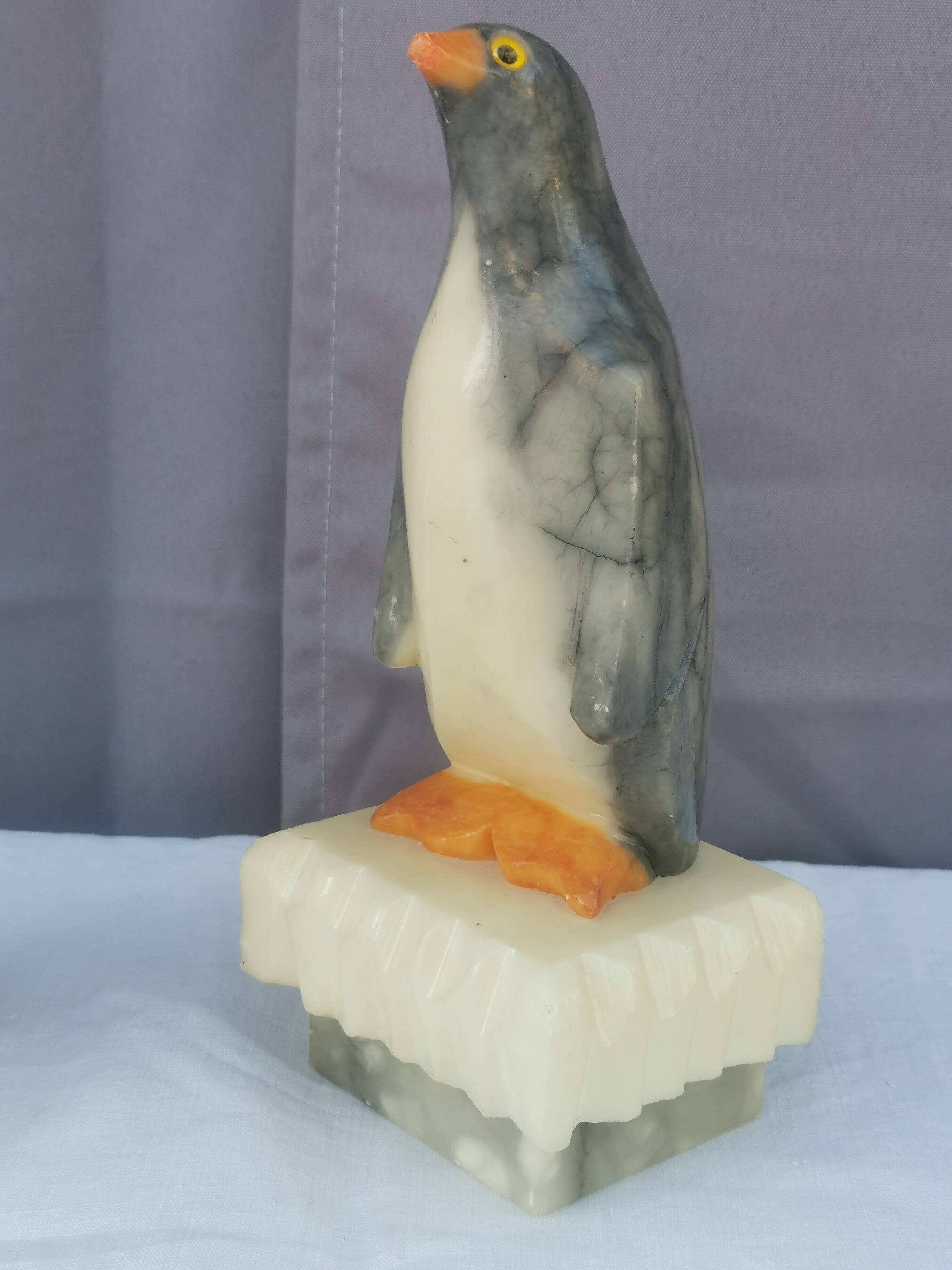 Pair of “penguins” bookends in alabaster