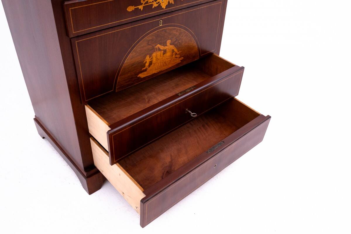 Inlaid antique chest of drawers, Northern Europe, around 1870. After renovation.