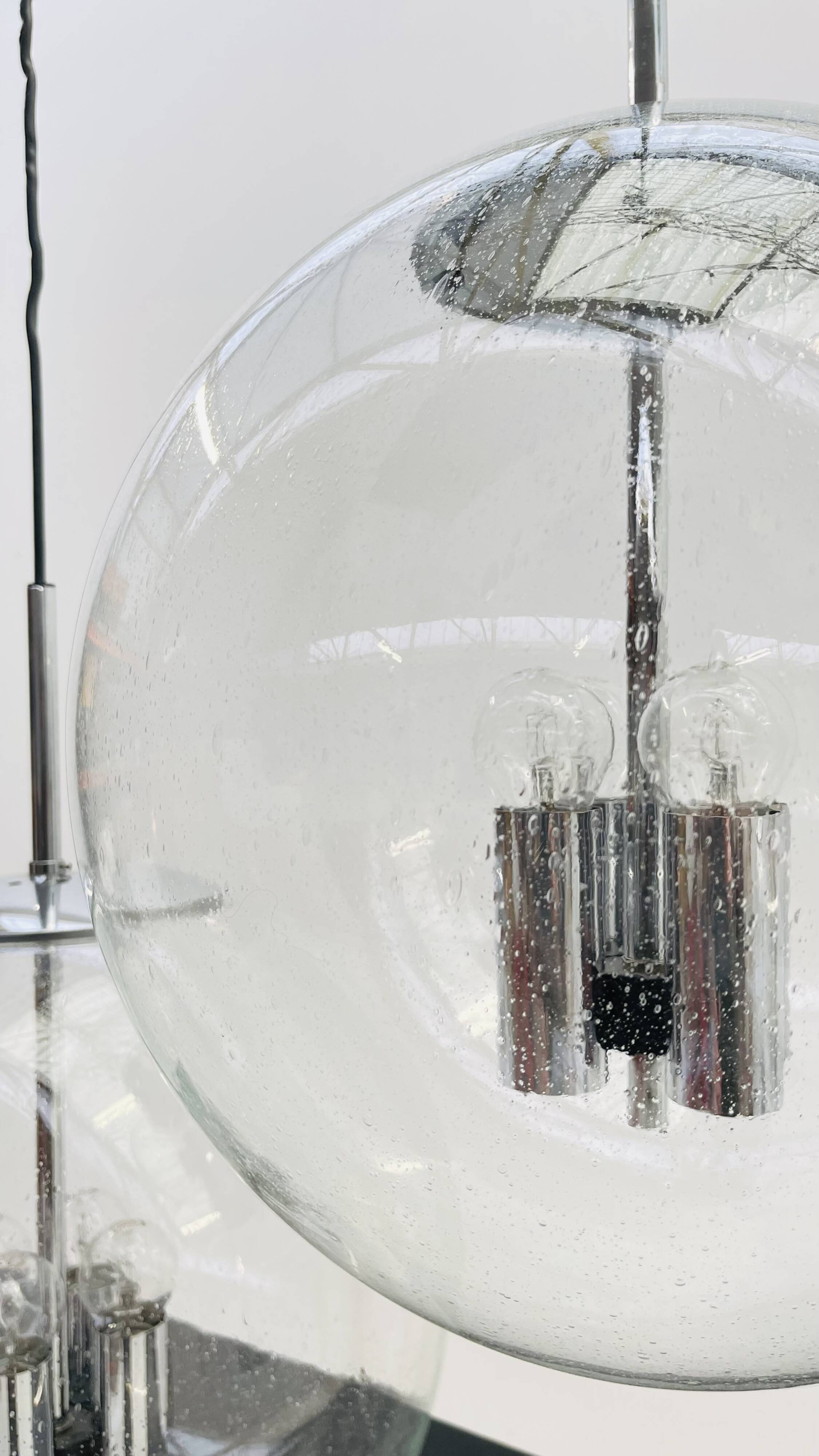 Chrome and bubbled glass balls pendants from the 1970's