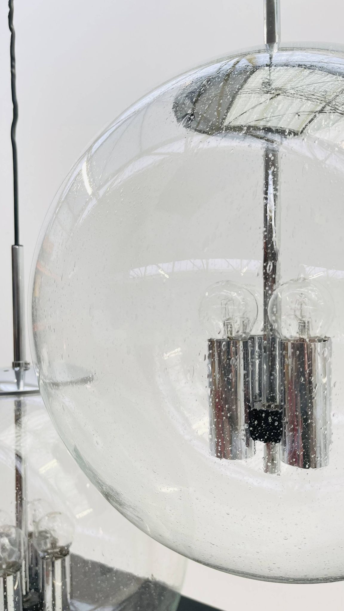 Chrome and bubbled glass balls pendants from the 1970's