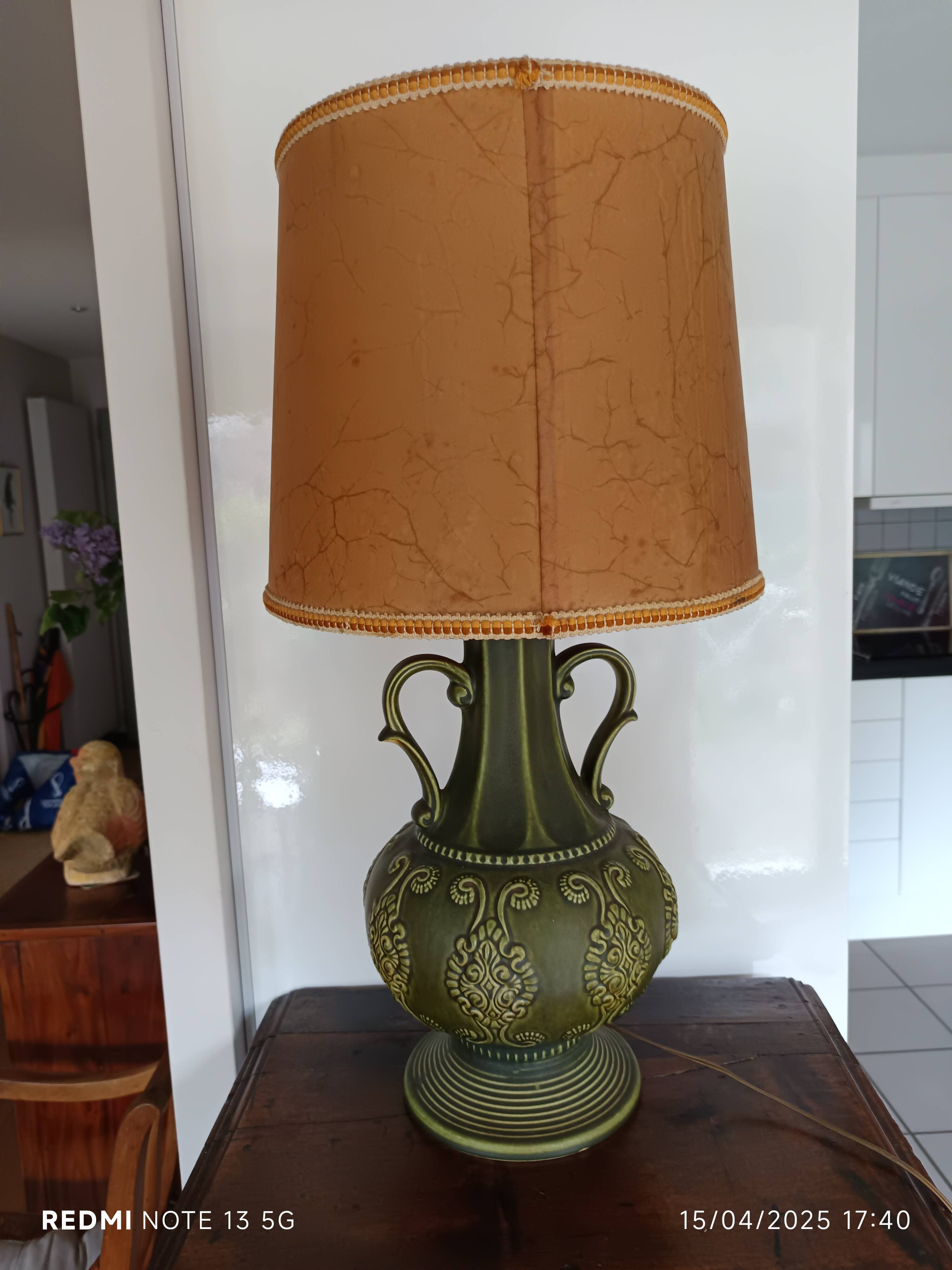 large green ceramic table lamp Bay Kéramik West Germany