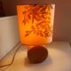 Wooden lamp with silk lampshade, hand painted, signed