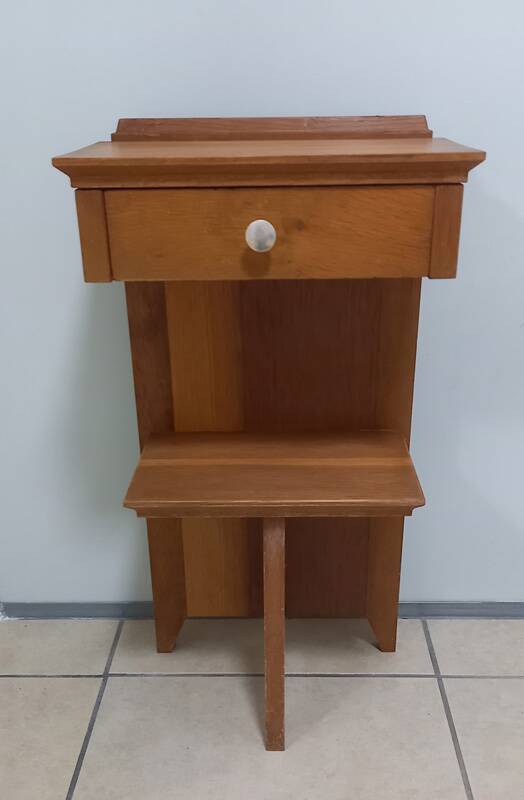 Vintage tripod oak bedside table
