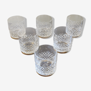 Suite of 6 crystal and brass whiskey glasses