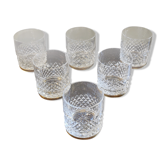 Suite of 6 crystal and brass whiskey glasses