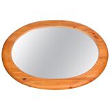 Mid-century oval mirror in solid pine Sweden 1960s 120x95cm