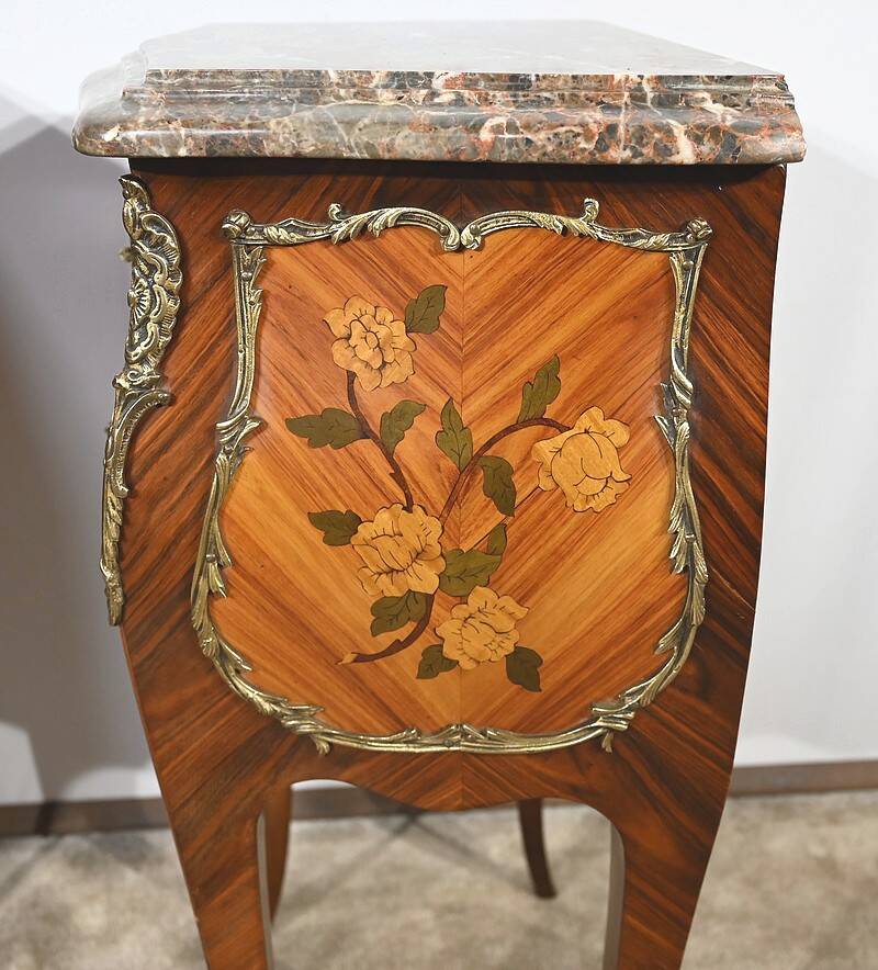 Pair of Bedside Tables in Rosewood and Marquetry, Louis XV style – Mid 20th century