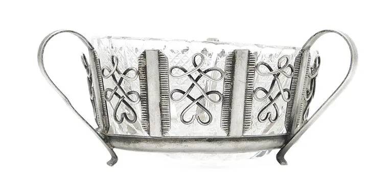 Postmodernist sugar bowl, silver-plated brass, HEFRA, Poland, 1970s