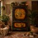 Vintage Chinese cabinet with gold leaf, flowers and birds (bar cabinet)