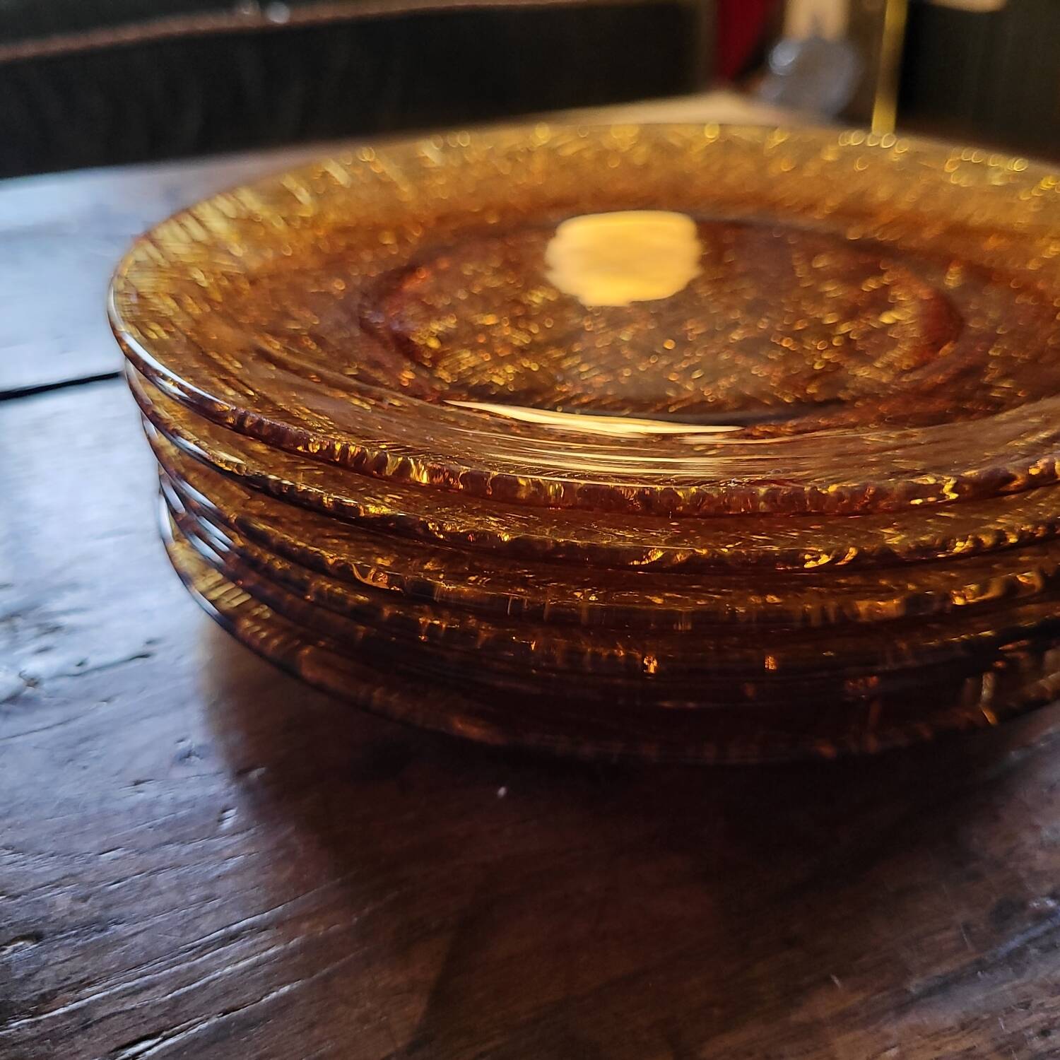 Textured Amber Glass Dessert Plates