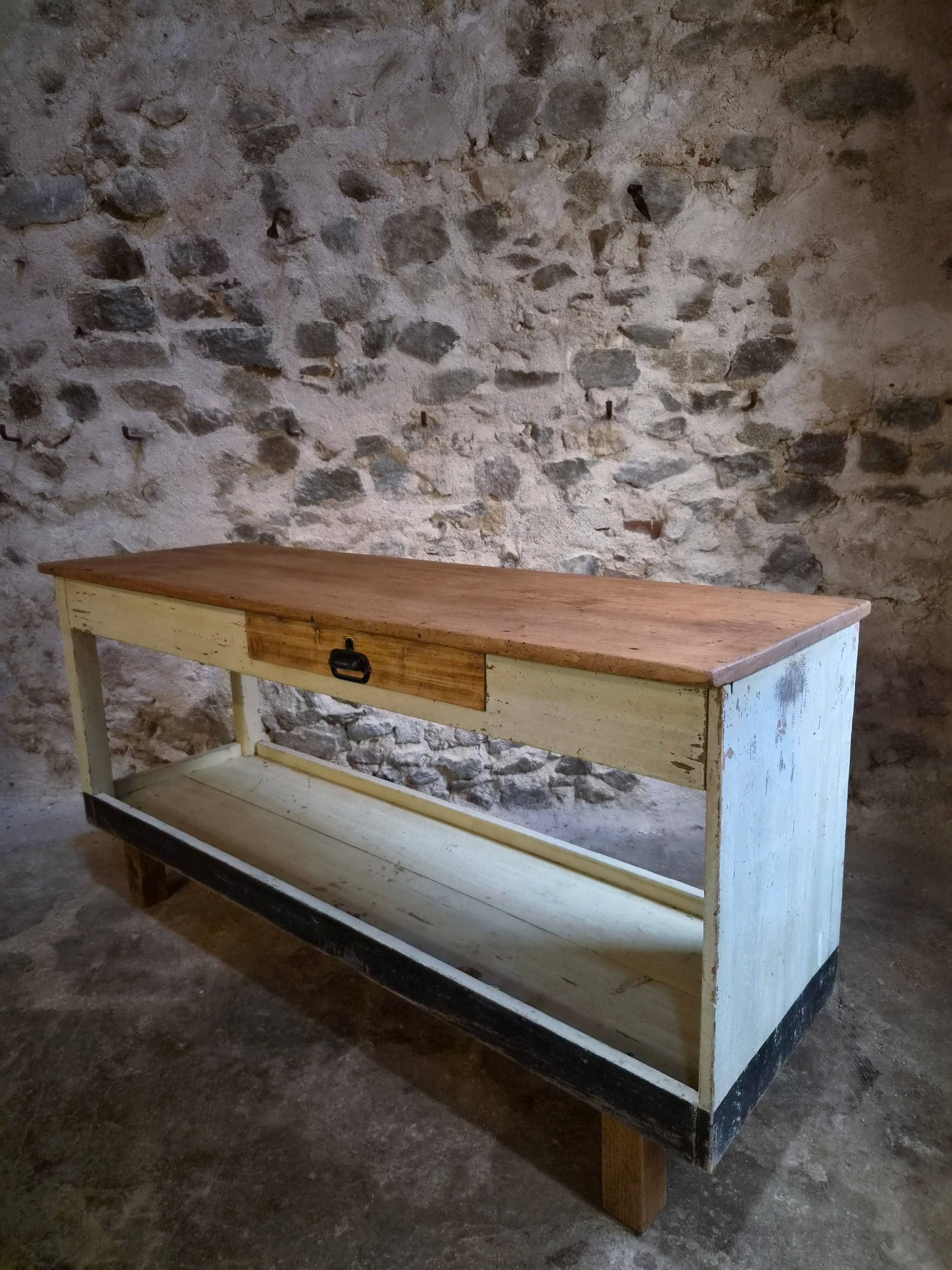 Table de drapier vintage / Îlot de cuisine – Années 1930