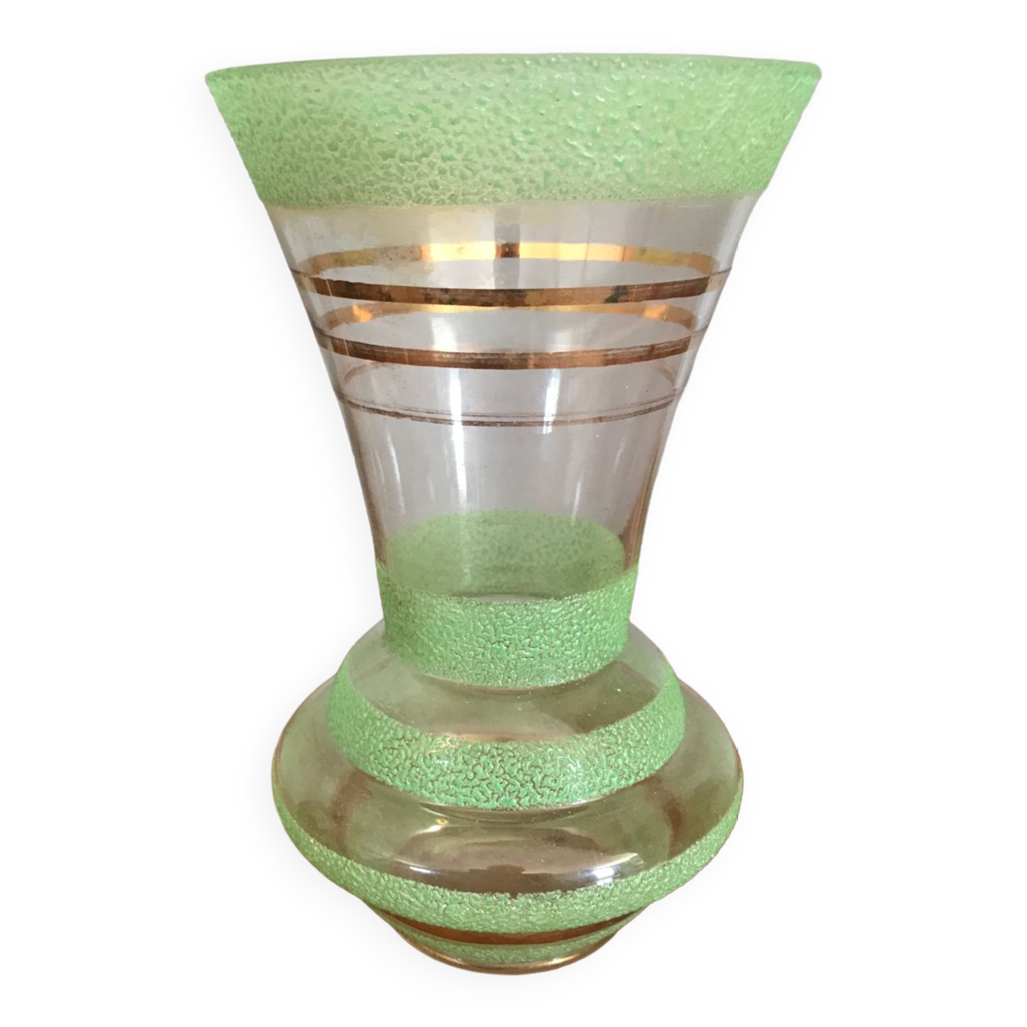 Vintage gold and green granite glass vase