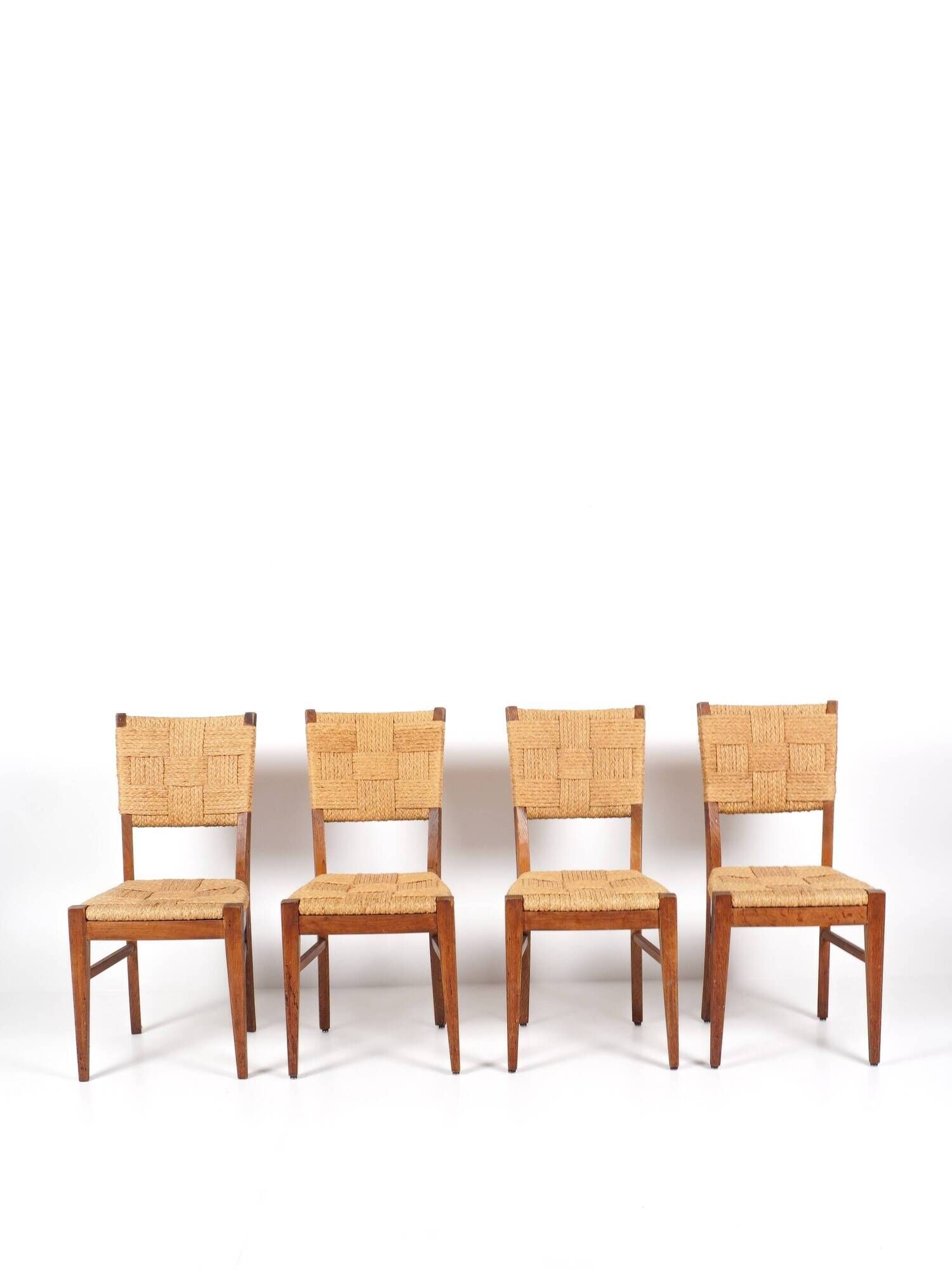 Audoux & Minet - Set of 4 vintage oak and rope chairs, circa 1950