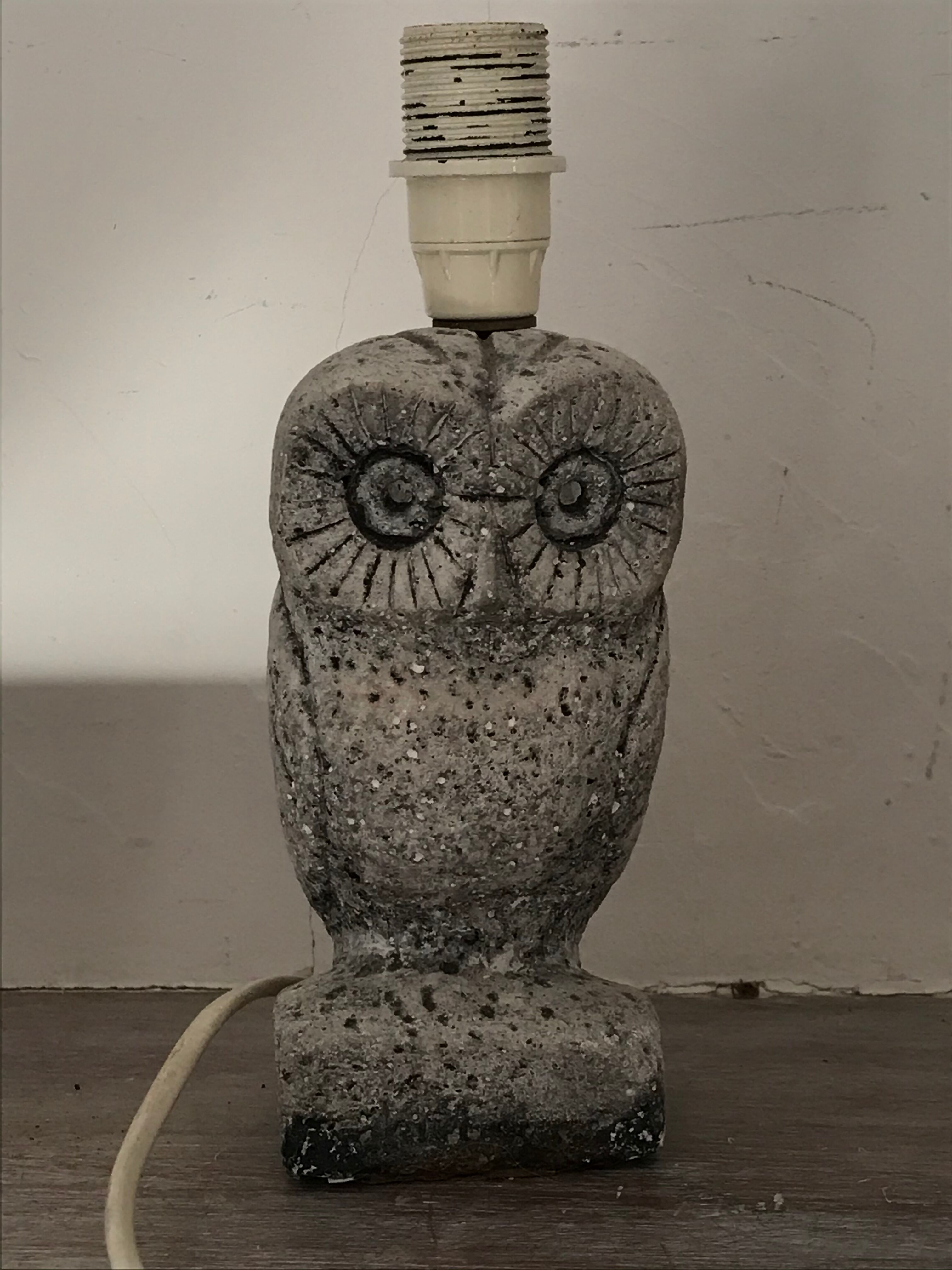 Vintage stone owl lamp