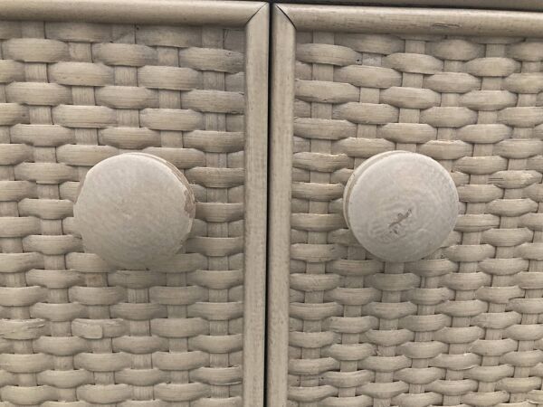 Grande vitrine vintage en bambou et rotin, années 1980