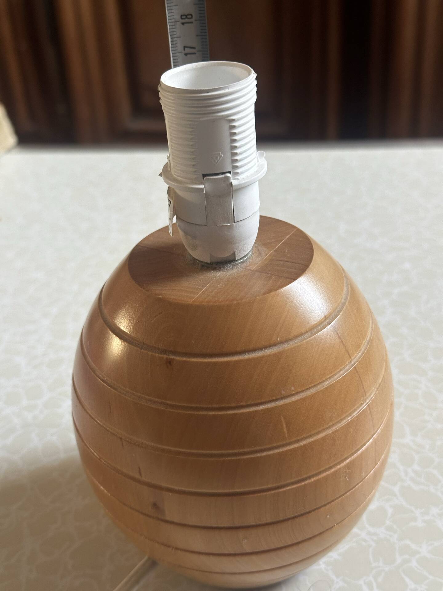 Turned and grooved wooden lamp base – 1980s