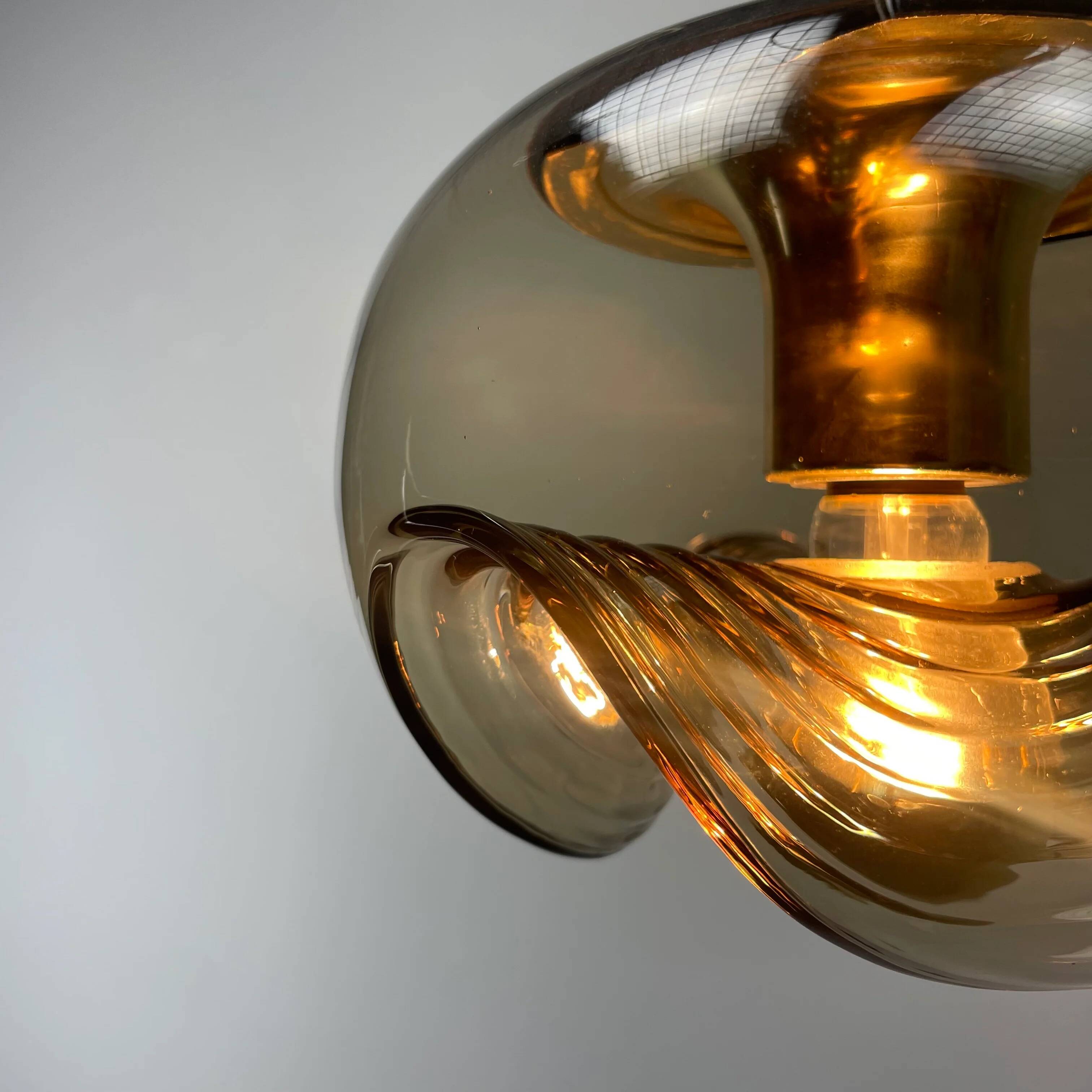 Futura suspension in smoked wavy glass by Peill & Putzler 1970