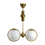 Mid-Century Brass & Opaline Glass Chandelier