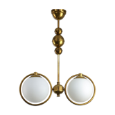 Lustre en verre opalin et laiton