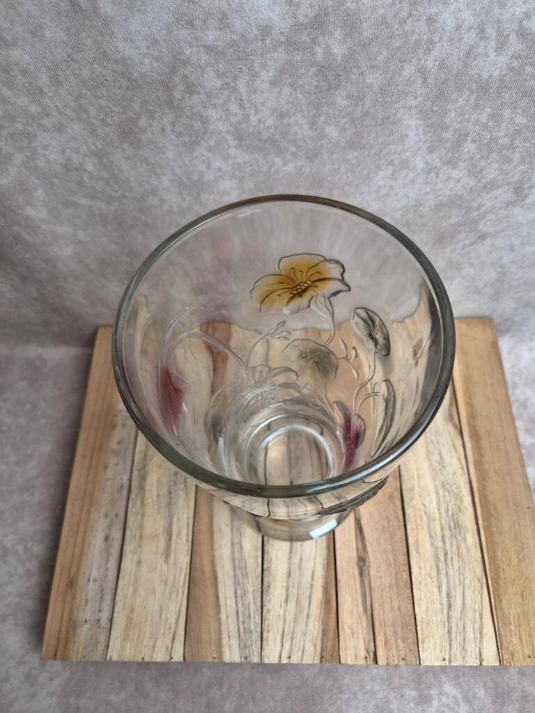 Vintage pressed glass vase – colourful floral decoration – France