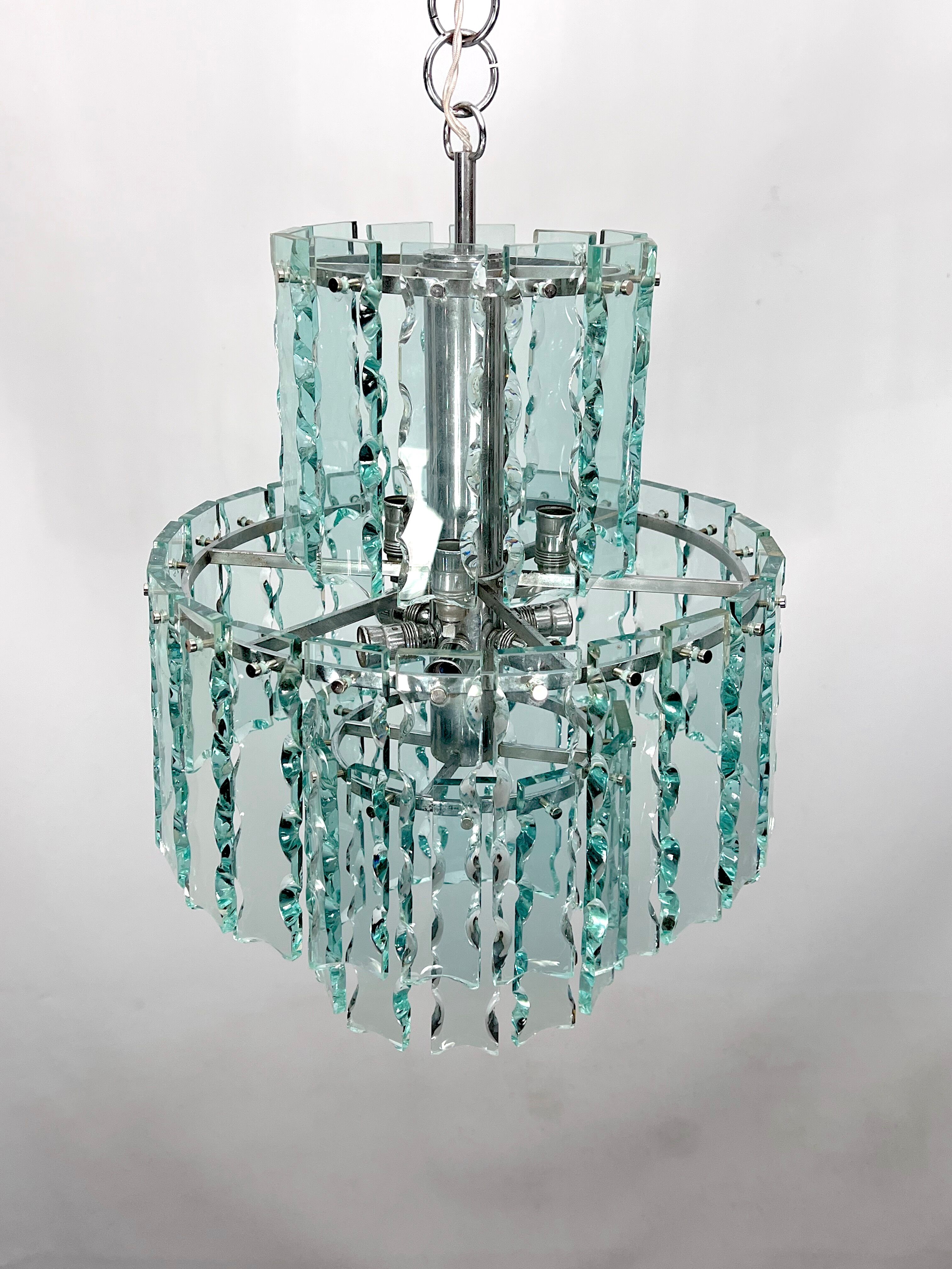 Italian cut glass chandelier by Zero Quattro. 1970s