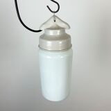 Industrial White Porcelain Pendant Light with Milk Glass, 1970s